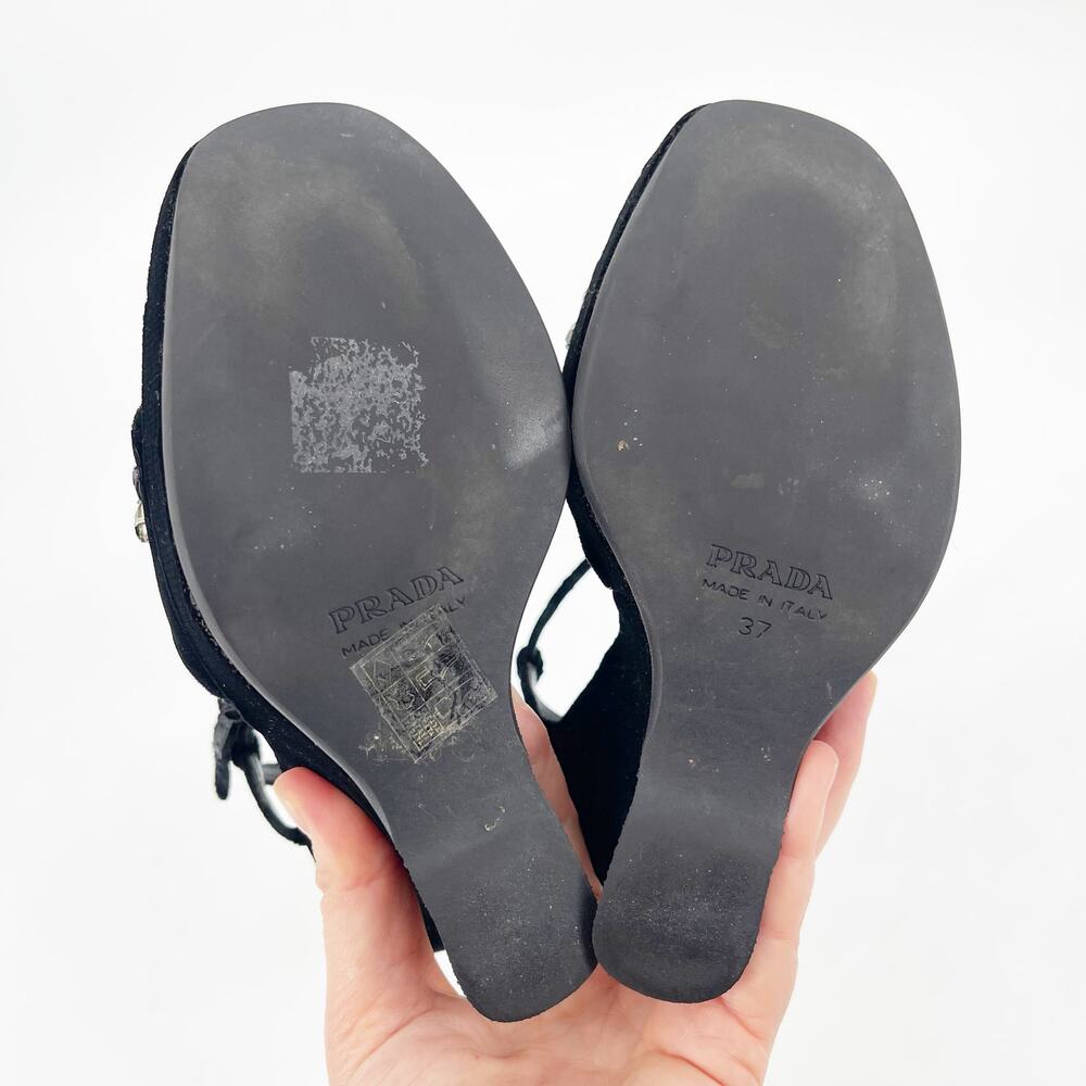 Prada Fall 2004 Runway Black Velvet Crystal Embellished Wedge Sandals IT 37 - Picture 10 of 11